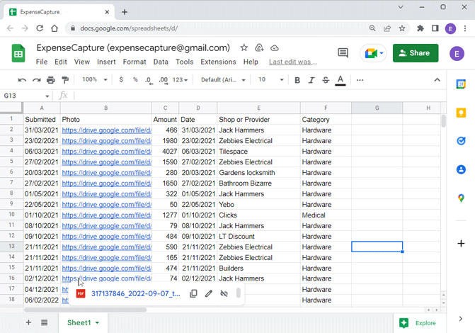 ExpenseCapture Spreadsheet Example